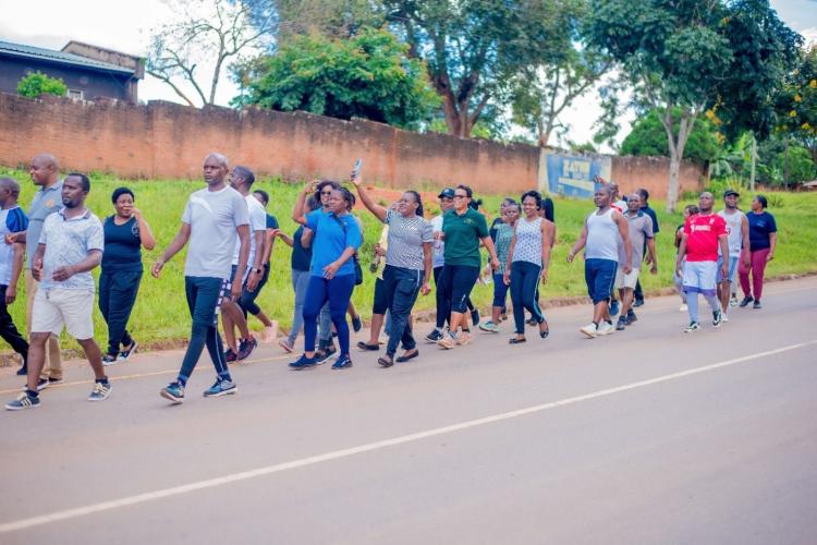 Part of the participants in the Health and Wellness Programme who took a health-walk before the aerobics session.